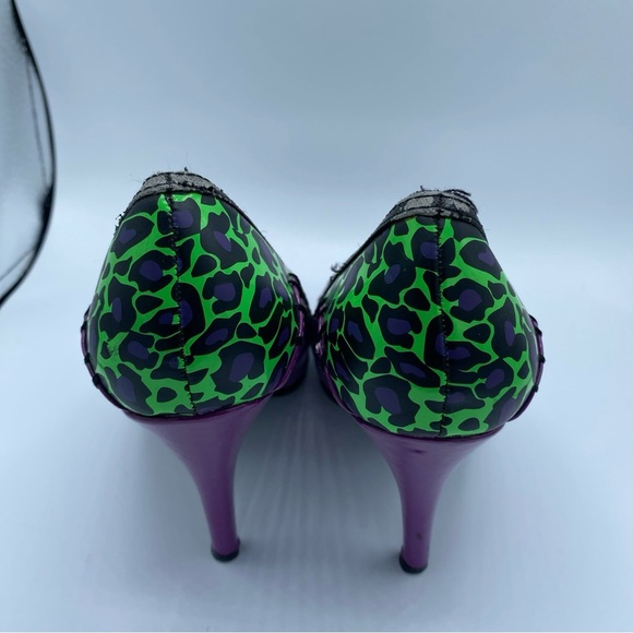 TUK T.U.K. Green & Purple Stitches Animal Print Heels Pin-up Sz 6 Halloween - Picture 3 of 11